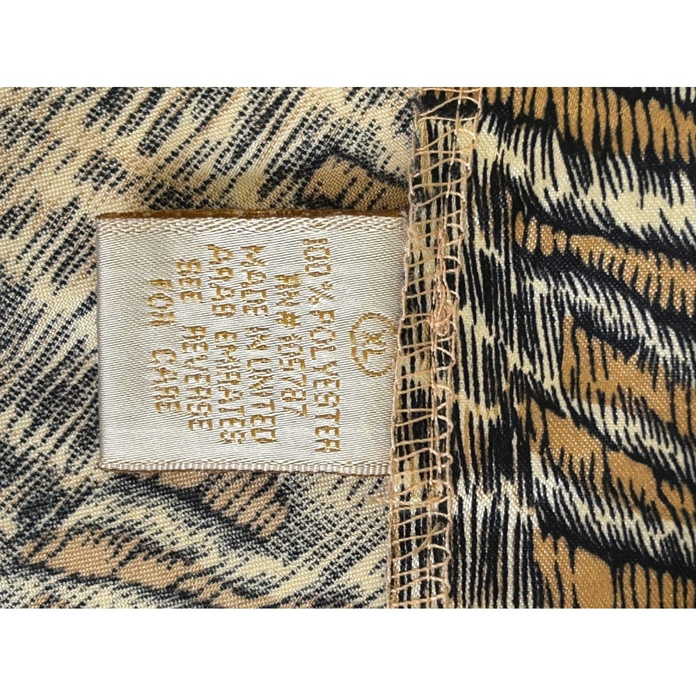 Vintage Tiger Print Satin Nightgown XL Tan Brown Animal Print Bow Strap Chemise - Picture 5 of 6